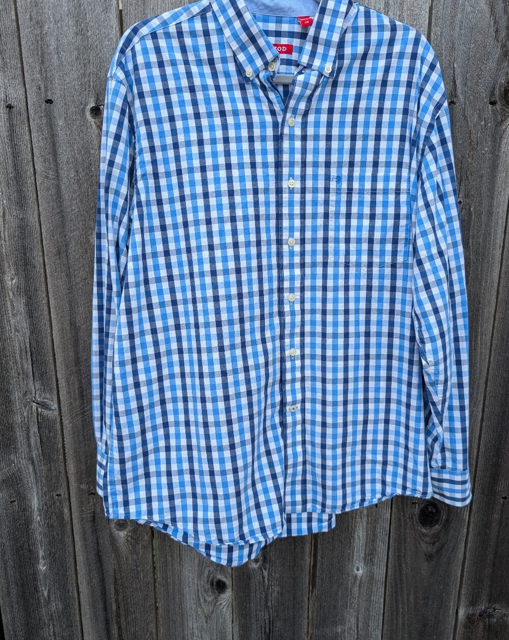 Izod Blue and White Check Button-Down Shirt